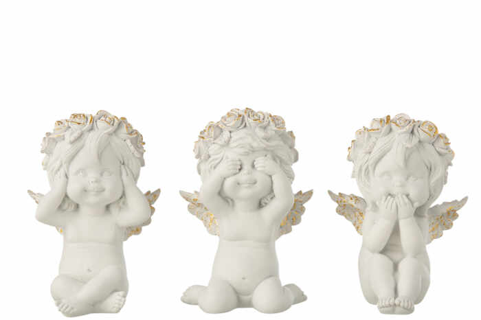 Set 3 figurine inger asortate, Compozit, Alb, 13x10x18 cm