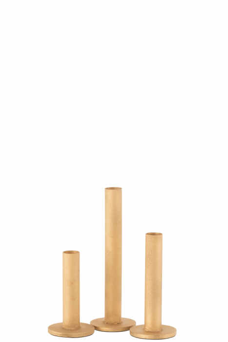 Set 3 suporturi pentru lumanari Jolipa, Metal, Auriu, 7x7x22 cm
