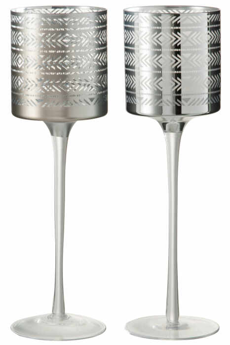 Suport lumanari, Sticla, Argintiu, 10x10x30 cm