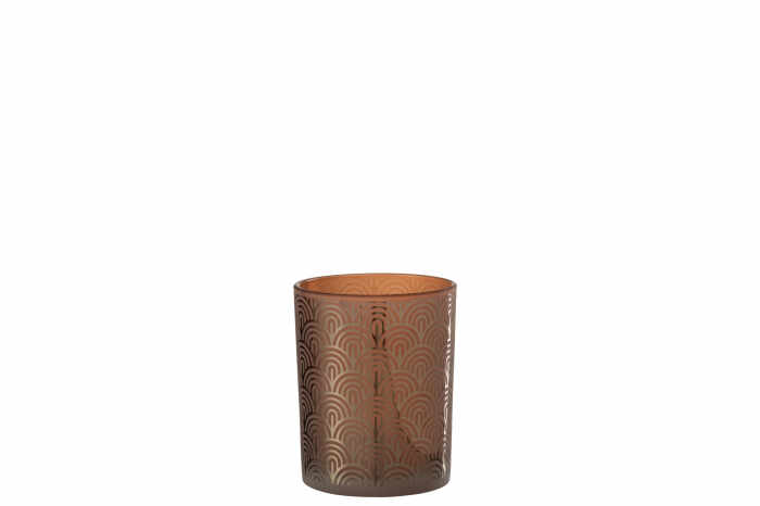 Suport lumanari, Sticla, Portocaliu, 10x10x12.5 cm