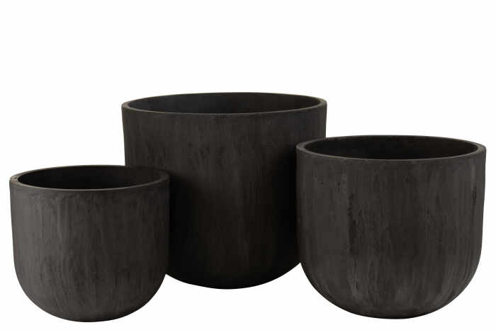 Set 3 ghivece, Ceramica, Negru, 50x50x43.5 cm