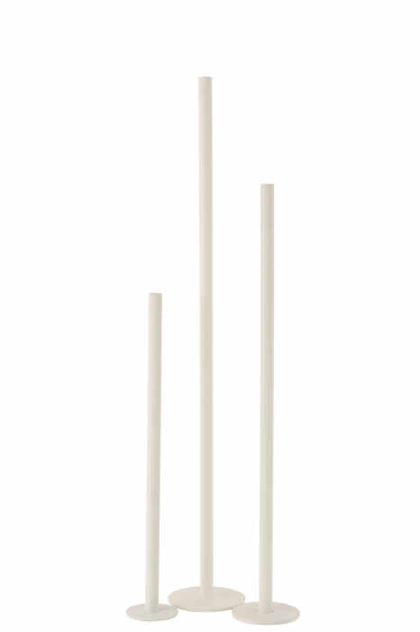 Set 3 suporturi pentru lumanari Jolipa, Metal, Alb , 15x15x100 cm