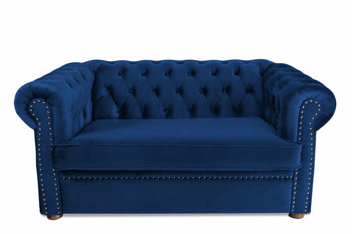 Canapea cu 2 locuri extensibila Chesterfield, albastru, 150x66x90 cm