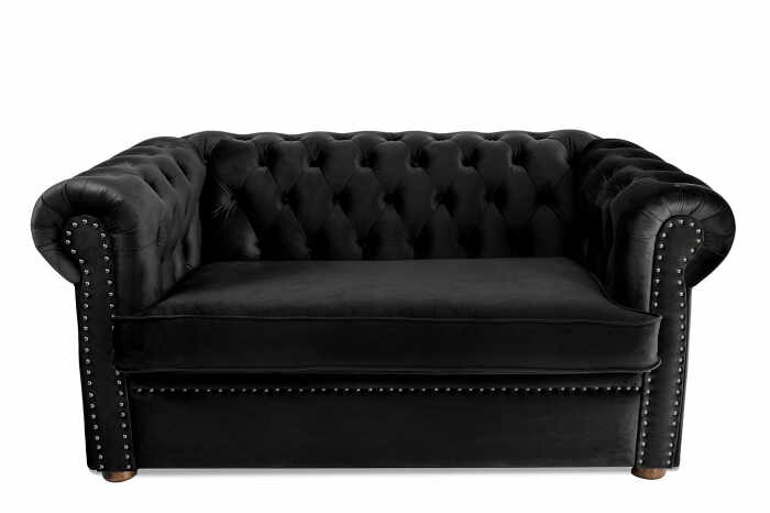 Canapea cu 2 locuri extensibila Chesterfield, negru, 150x66x90 cm