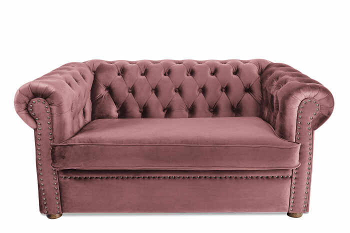 Canapea cu 2 locuri extensibila Chesterfield, roz, 150x66x90 cm