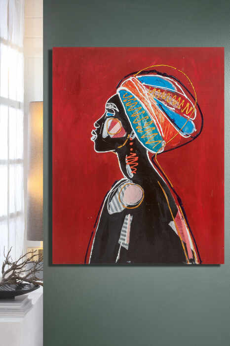 Tablou African Headgear, Canvas cu rama lemn, Multicolor, 80x100x2.8 cm