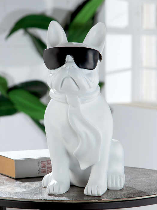 Decoratiune Cool Dog, Rasina, Alb Negru, 18x35x22 cm