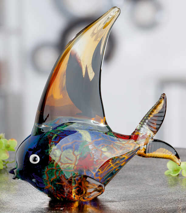 Decoratiune Fish Mondo, Sticla, Multicolor, 21x27x11 cm