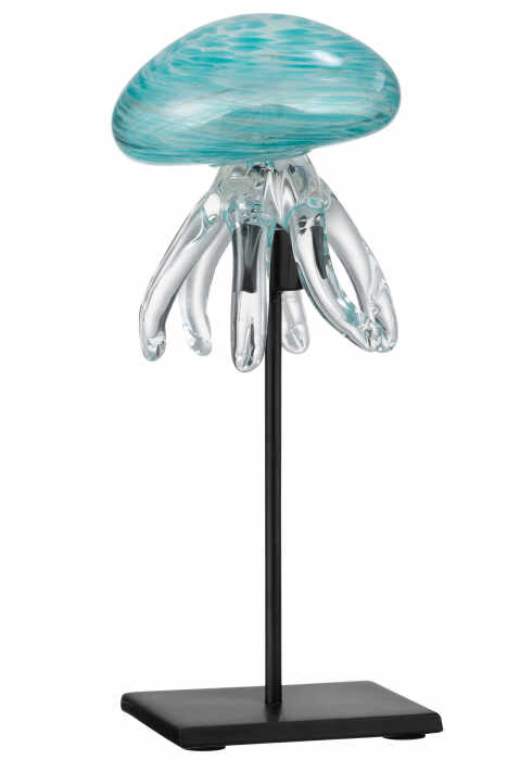 Decoratiune Jellyfish On Foot, Sticla Metal, Negru Albastru, 10x10x24 cm