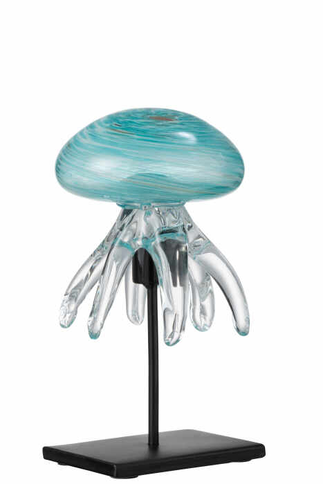 Decoratiune Jellyfish On Foot, Sticla Metal, Negru Albastru, 10x9.5x19 cm