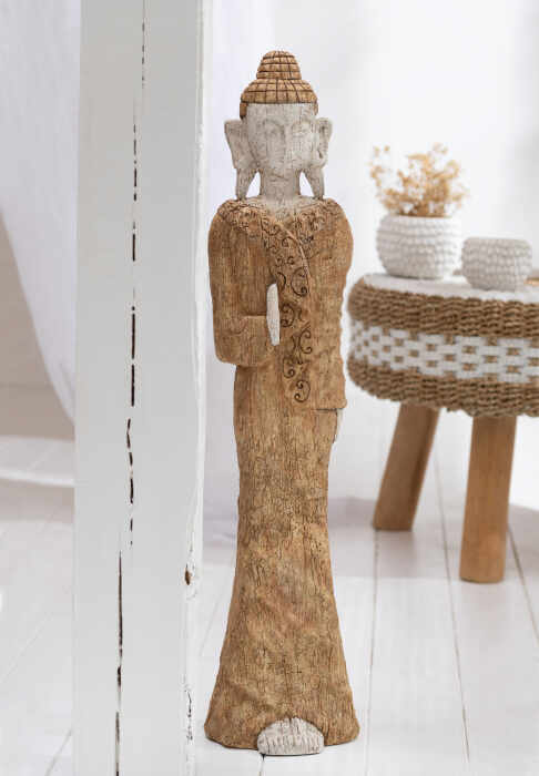 Figurina Buddha Standing Ibiza, Rasina, Alb Maro, 21.5x16x96 cm