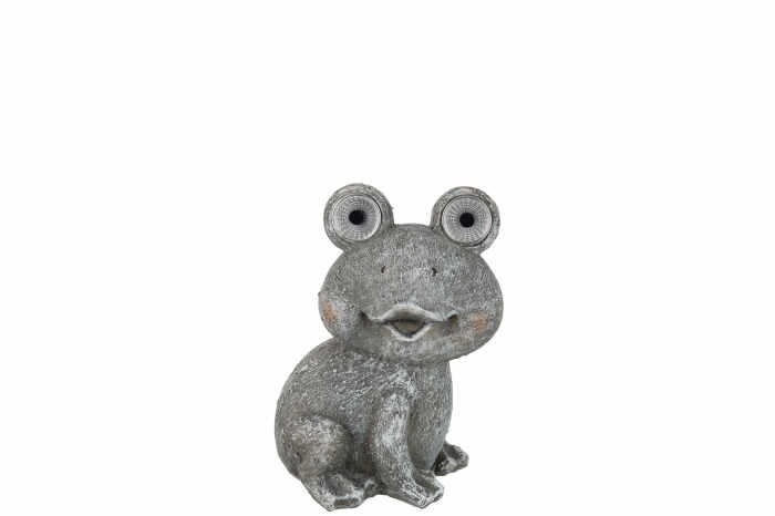 Figurina Frog Solar, Rasina, Gri, 17.5x15.5x22.5 cm