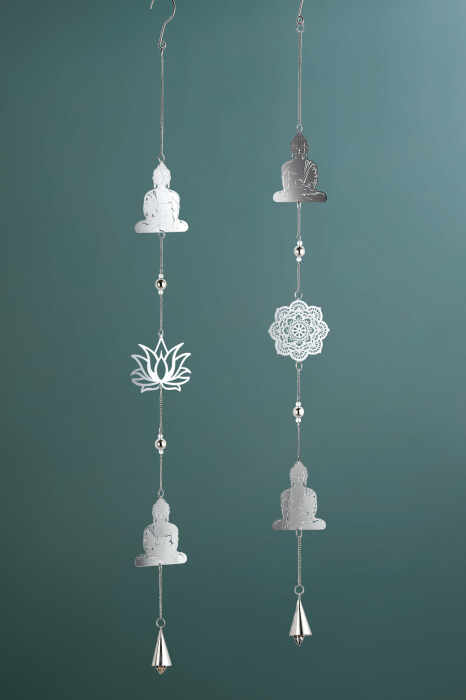 Set 2 ghirlande Buddha, Otel, Argintiu, 10x102x3 cm