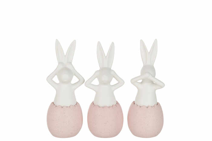 Set 3 figurine Rabbit See Hear Speak, Ceramica, Alb Roz, 10.6x9.5x25.9 cm