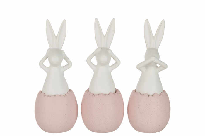 Set 3 figurine Rabbit See Hear Speak, Ceramica, Alb Roz, 12x12x31.2 cm