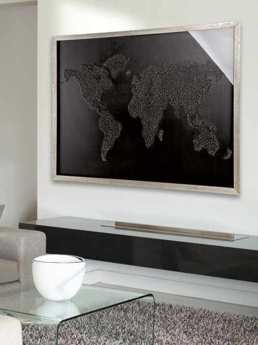 Tablou World, Sticla MDF, Alb Negru, 100x80x4.5 cm