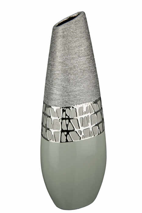 Vaza Lagos, Ceramica, Argintiu, 7x13x34.5 cm