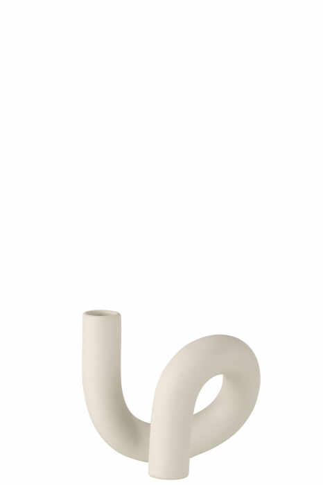 Suport lumanare Torsion 1, Ceramica, Alb, 17x11x14 cm