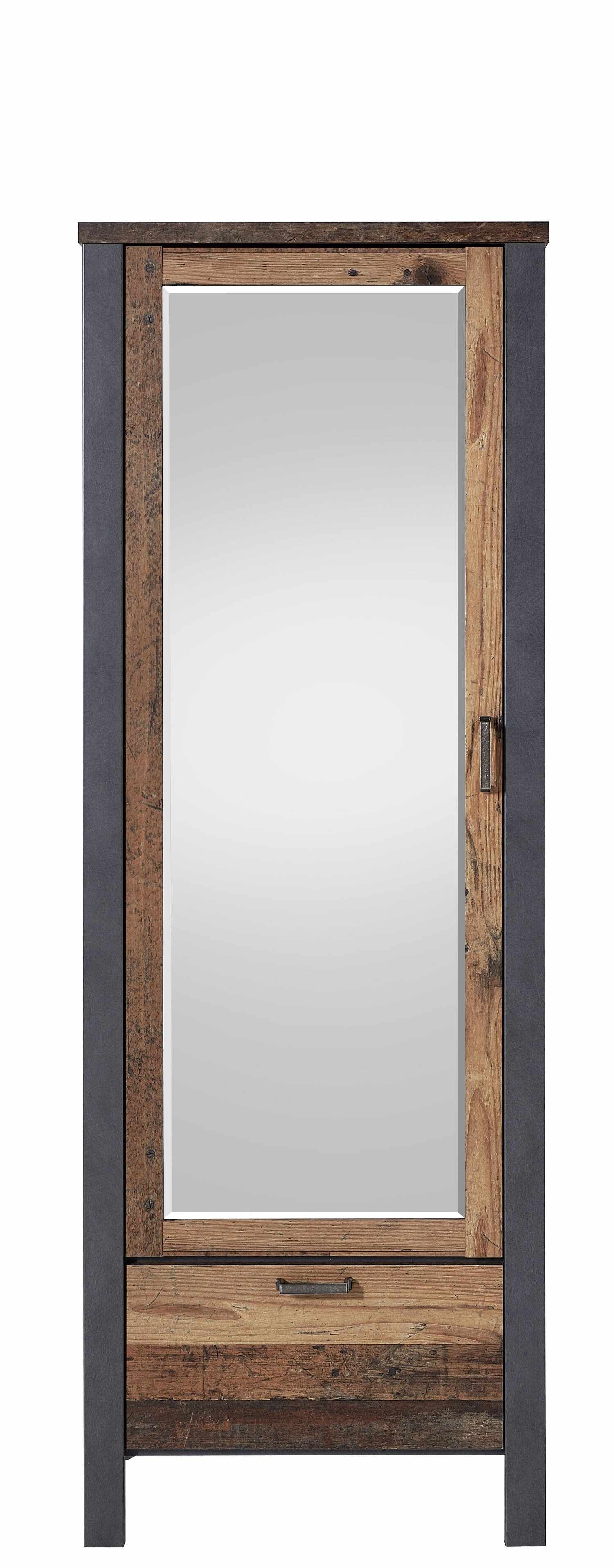 Dulap hol din pal cu oglinda, 1 usa si 1 sertar Chelsea Natural / Grafit, l69xA40xH194 cm