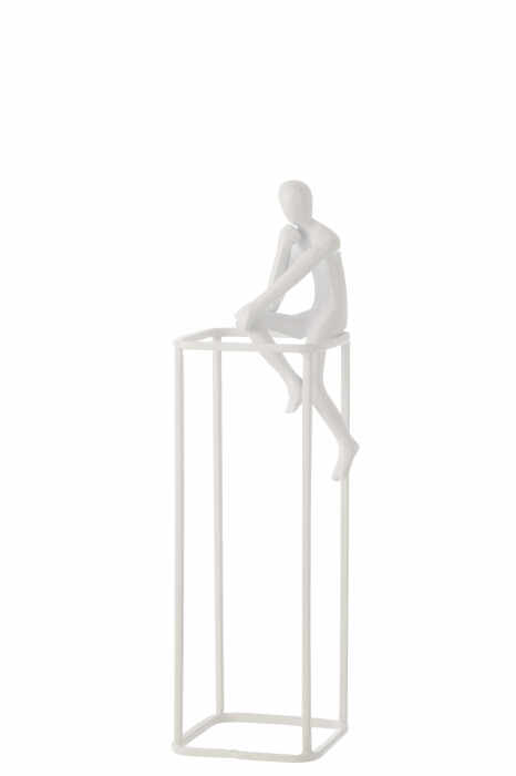 Figurina On Cube, Aluminiu, Alb, 10x10x36 cm