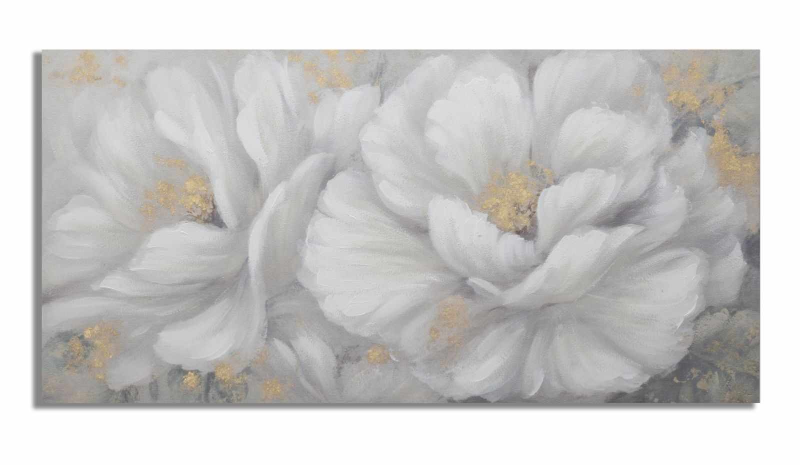 Tablou pictat manual, Blooming White Flowers Multicolor, 140 x 70 cm