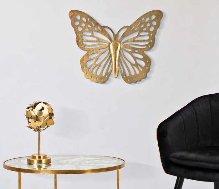 Decoratiune de perete Butterflies, Fier, Auriu, 35x43x2 cm