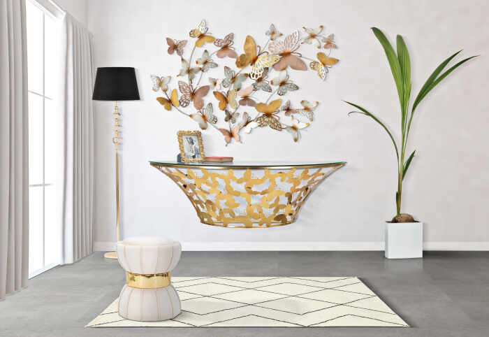 Decoratiune de perete Butterflies, Fier, Multicolor, 95.5x132x3.5 cm