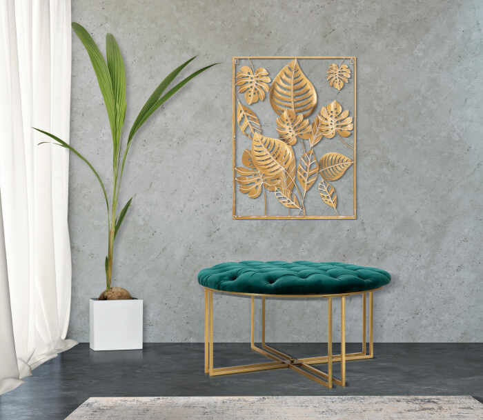 Decoratiune de perete Jungle Ret, Fier, Auriu, 80x60x6.5 cm