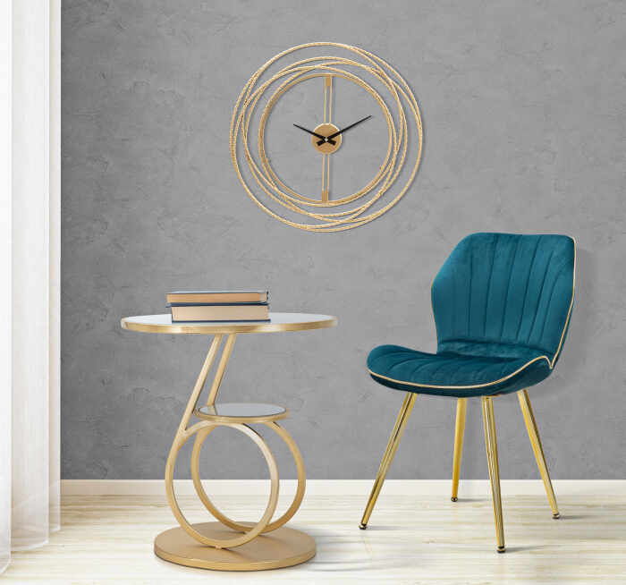 Set 2 scaune Paris Space, Lemn Sintetic Fier, Albastru Auriu, 77x46x58 cm