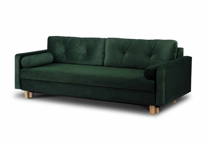 Canapea 3 locuri ERISO, Lemn Stofa, Verde inchis, 230x80x100 cm