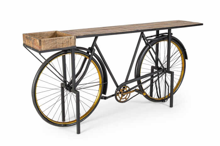 Consola Bicycle Bar, Lemn Otel inoxidabil, Maro Negru, 183x35x86 cm