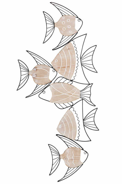 Decoratiune pentru perete Fishes, Metal, Negru Crem, 3x49.5x99 cm