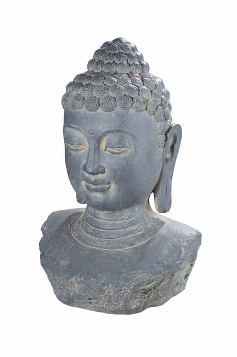 Figurina Buddha Testa, Fibra de sticla, Gri, 29x39x59 cm