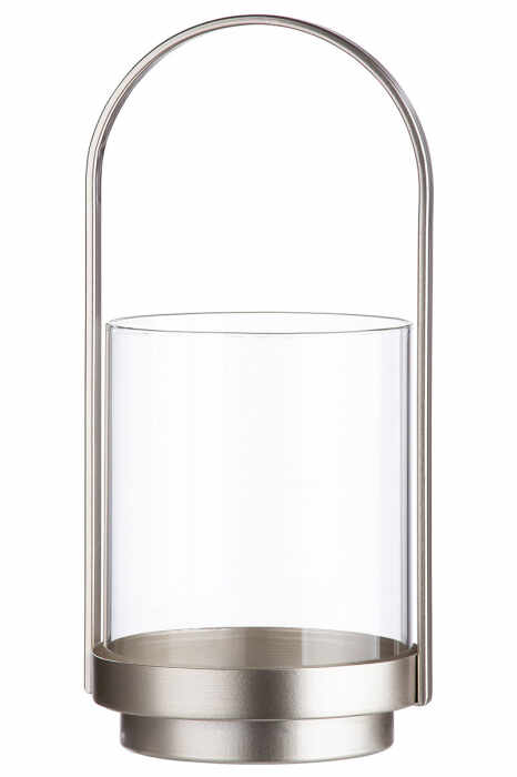 Suport lumanare Lantern, Metal Sticla, Argintiu Transparent, 39x21x42 cm