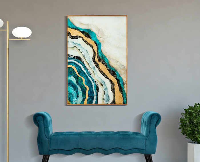 Tablou Seas, Sticla Aluminiu Hartie, Multicolor, 90x60x3.5 cm
