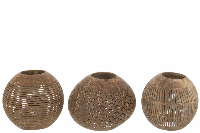 Set 3 suporturi lumanare Coconut, Bambus, Maro, 42x14x11 cm