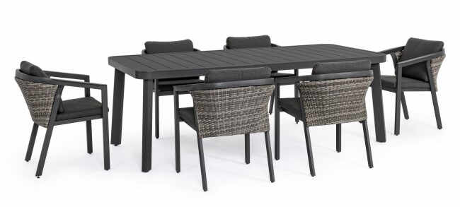 Set masa + 6 scaune Cardova, Aluminiu, Maro, 62 217x60.5 99x80 76 cm