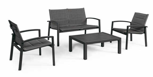 Set masa, canapea si 2 scaune Laiken, Aluminiu, Negru, 66 124 90x71 71 63x80 80 35 cm