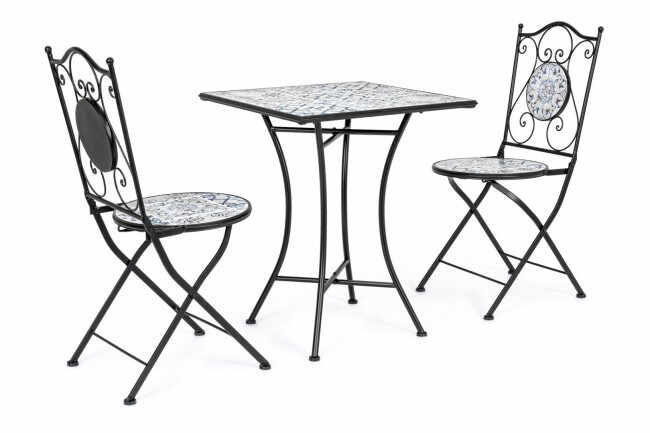 Set masa si 2 scaune Erice, Otel, Negru, 38 60x38 60x92 75 cm