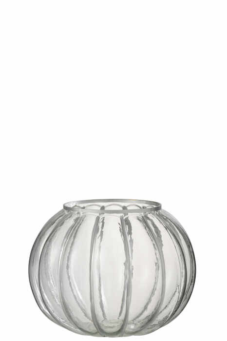 Suport lumanare Ball Stripe, Sticla, Argintiu, 23x23x18.5 cm