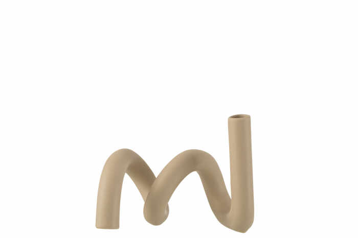 Suport lumanare Twist 1, Ceramica, Bej, 25.5x15.5x18.5 cm