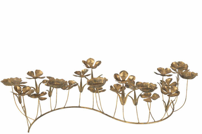 Suport lumanari Flower, Metal Fier, Auriu, 75x24x18 cm
