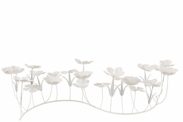 Suport lumanari Flowers, Metal Fier, Alb, 79x32.5x20 cm