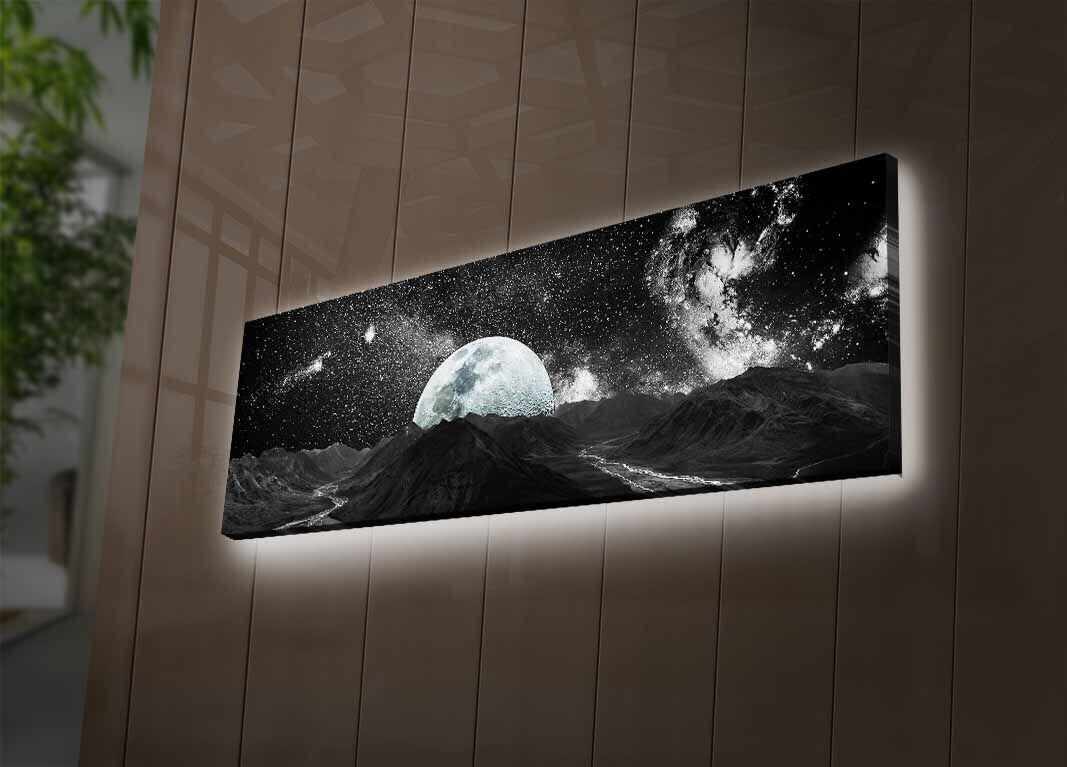 Tablou Canvas Led Moon 3090NASA-009 Alb / Negru, 90 x 30 cm