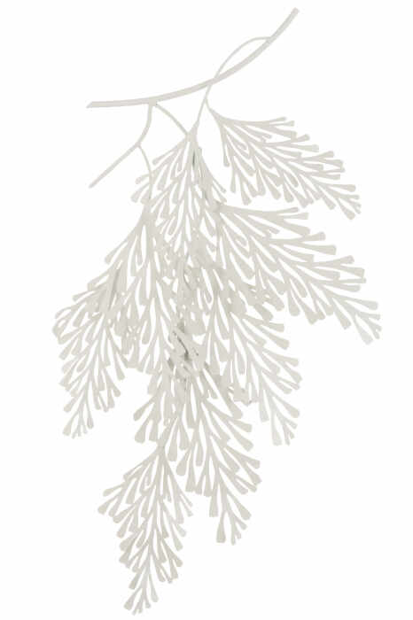 Decoratiune de perete Leaf Branches, Metal Fier, Alb, 95x47x5 cm