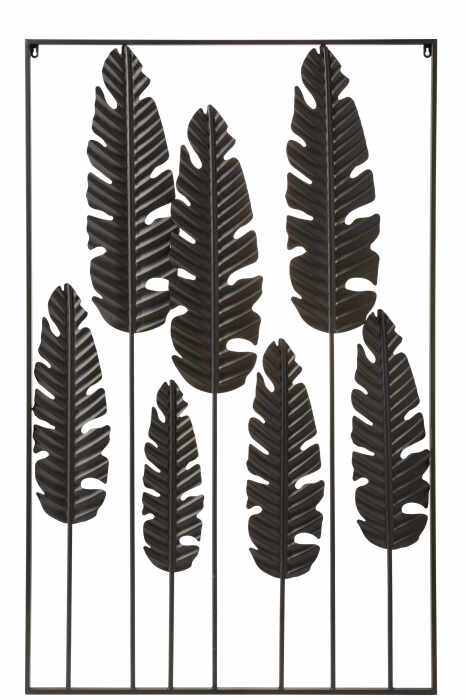Decoratiune de perete Leaves, Metal Fier, Negru, 84.5x2x135 cm