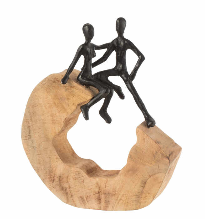 Figurina Couple Sit, Lemn, Negru, 23x8x28 cm