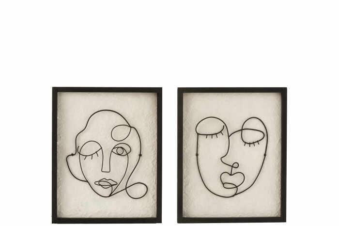 Set 2 decoratiuni de perete Faces, Lemn, Bej Negru, 25x2.5x31 cm