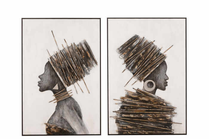 Set 2 tablouri African Woman, Canvas, Maro Alb, 123x5x83.5 cm