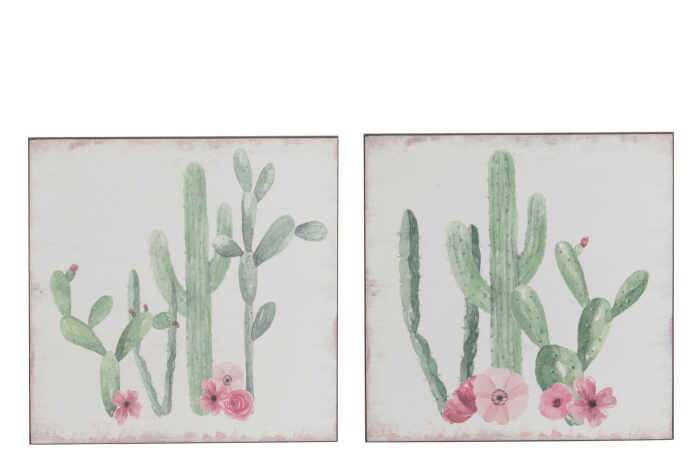Set 2 tablouri Cactus, Carton, Verde, 25x25x1 cm